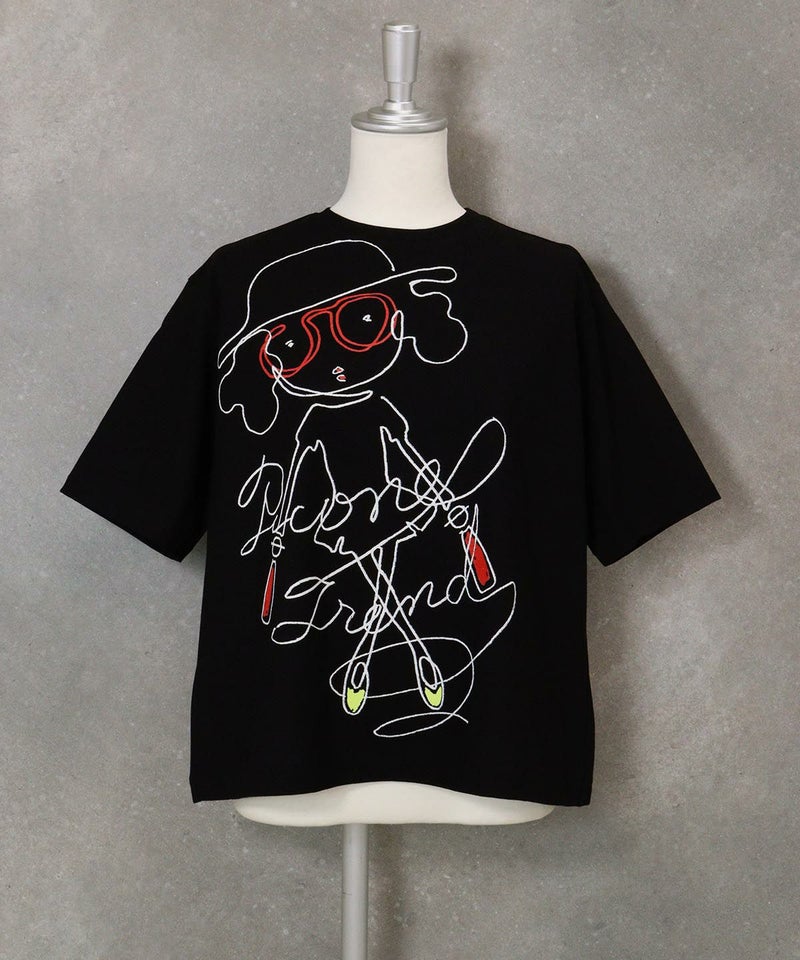 線画イラスト冷感Ｔシャツ(ブラック)