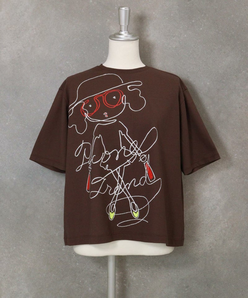 線画イラスト冷感Ｔシャツ(ブラウン)