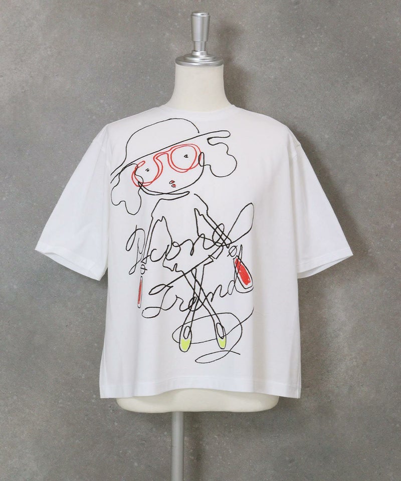 線画イラスト冷感Ｔシャツ(ホワイト)