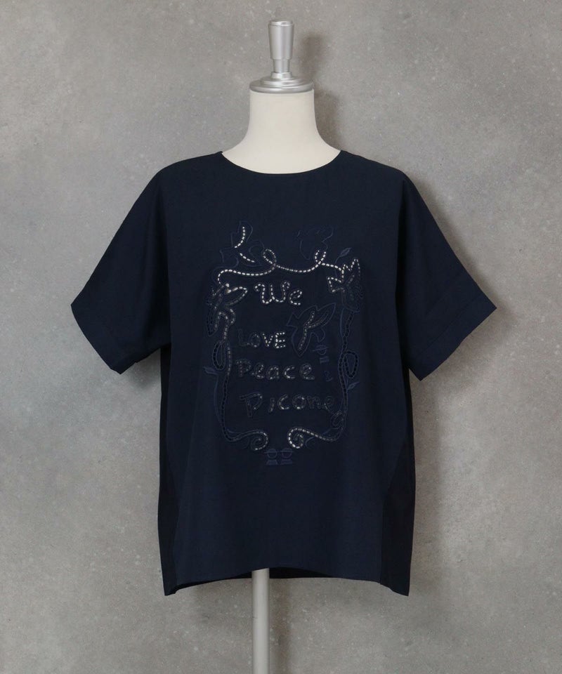 カットワーク刺繍冷感Ｔシャツ(ネイビー)
