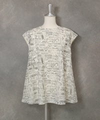 メッシュ地プリントノースリトップス(ホワイト)