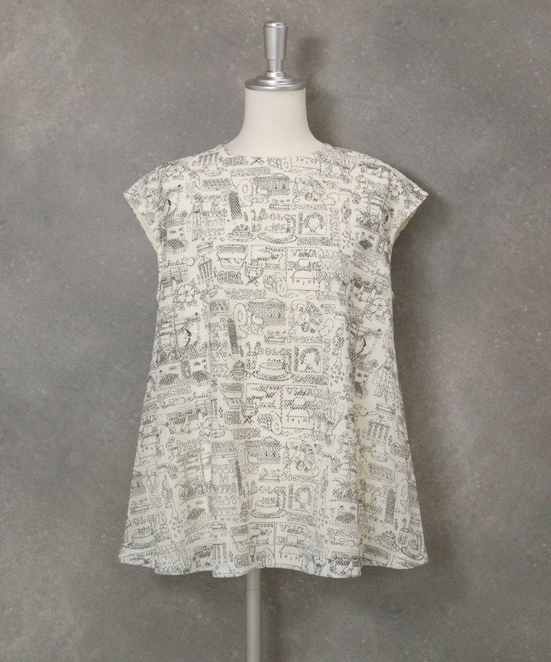 メッシュ地プリントノースリトップス(ホワイト)