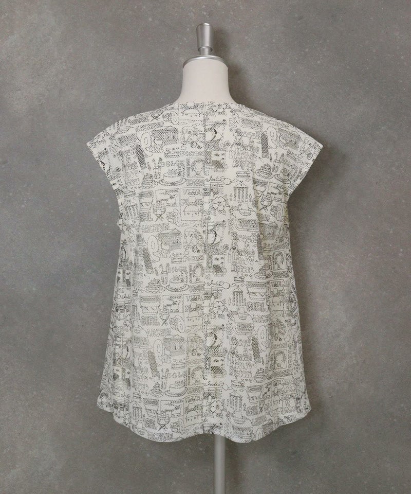 メッシュ地プリントノースリトップス(ホワイト)後ろ