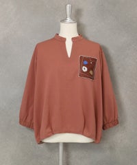 七分袖冷感スキッパープルオーバー(ブラウン)