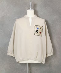 七分袖冷感スキッパープルオーバー(ベージュ)