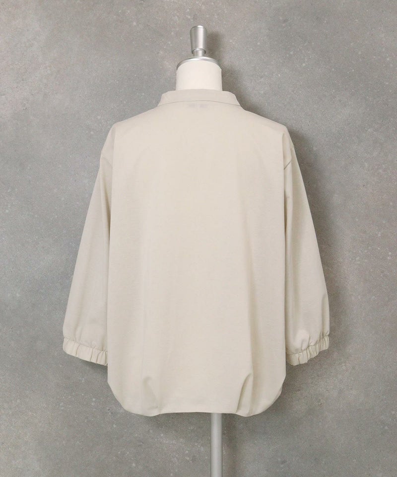 七分袖冷感スキッパープルオーバー(ベージュ)後ろ