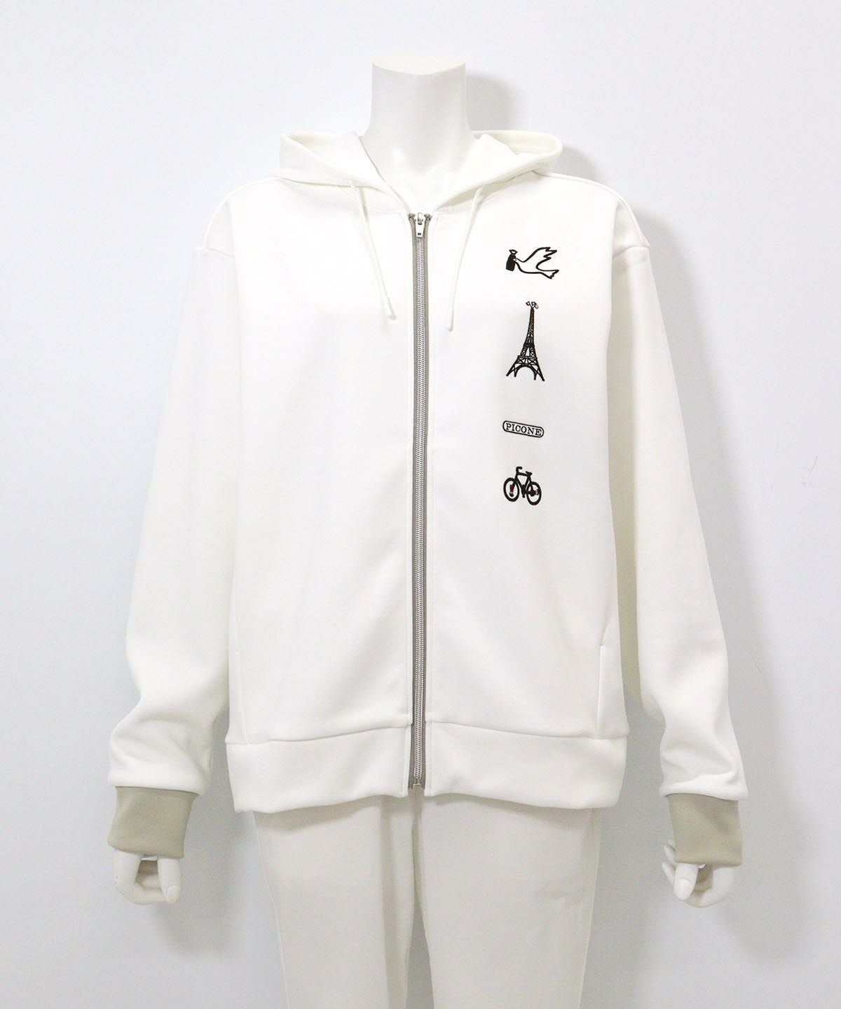 刺繍ワッペンジップパーカー（ホワイト）