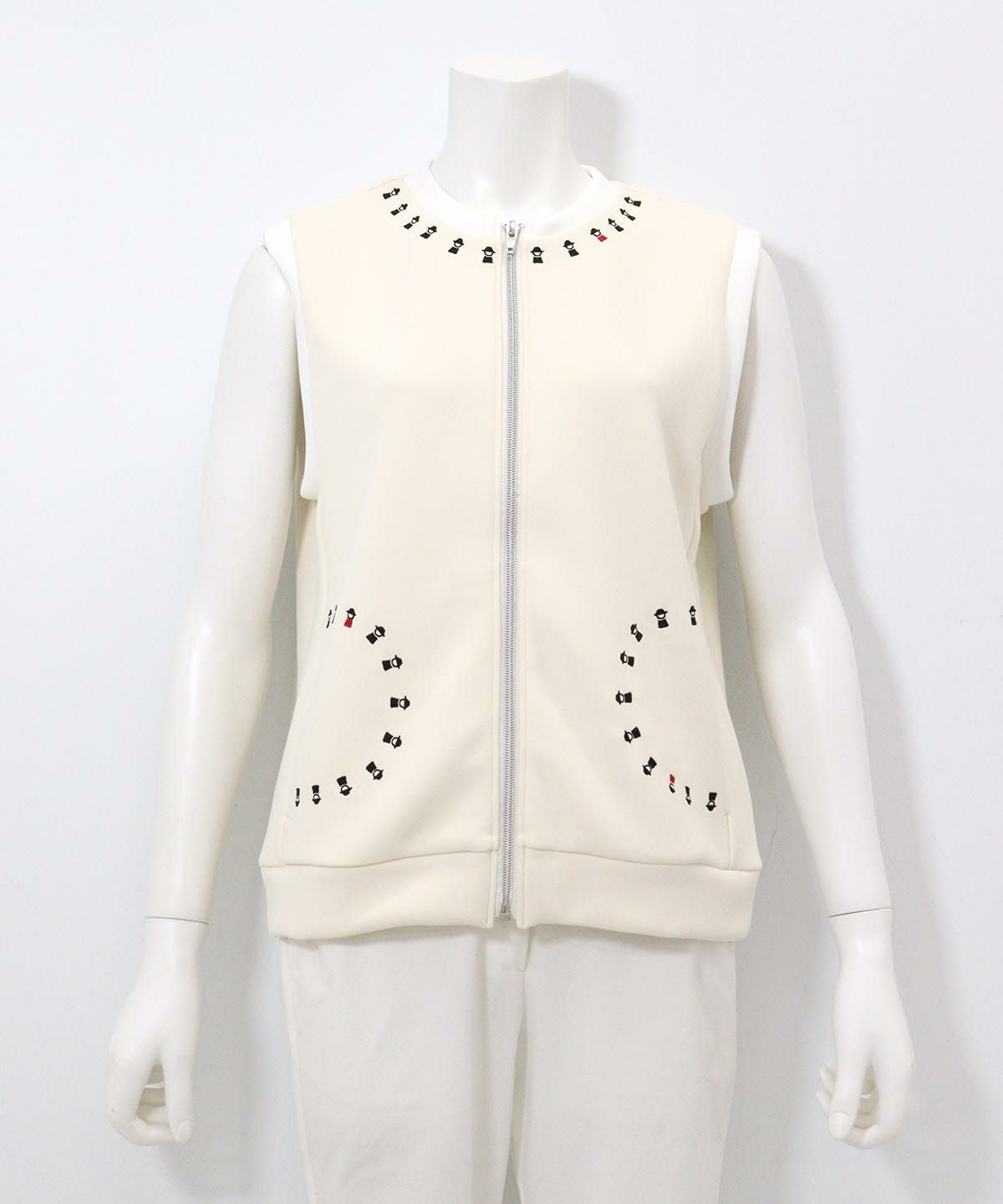 ピコライン刺繍ジップベスト（ベージュ）