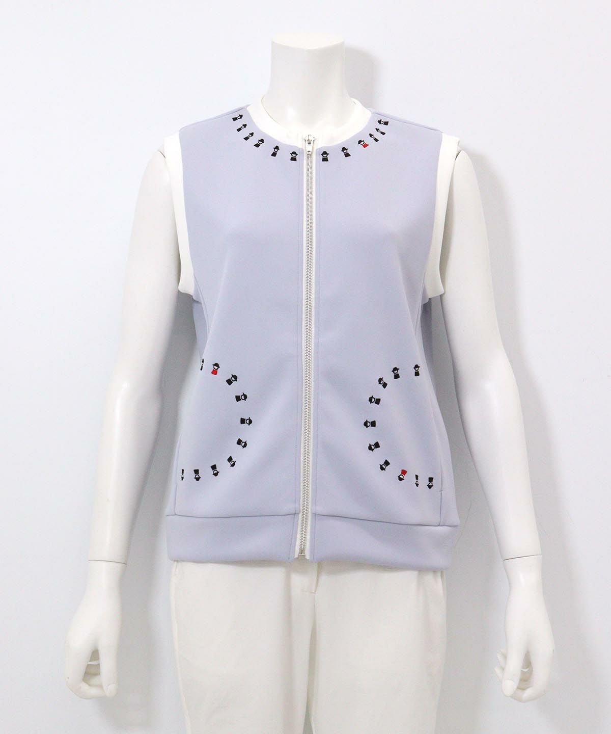 ピコライン刺繍ジップベスト（ライトブルー）