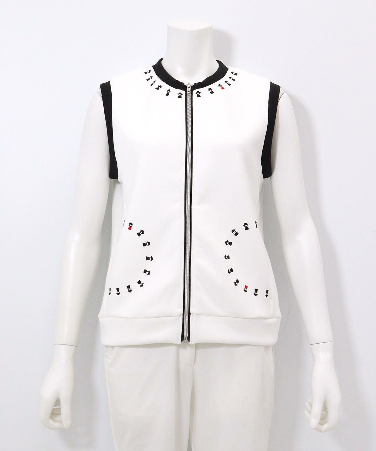 ピコライン刺繍ジップベスト（ホワイト）