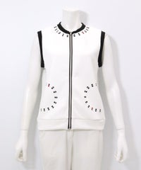 ピコライン刺繍ジップベスト（ホワイト）