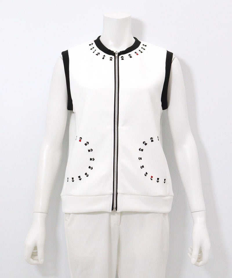 ピコライン刺繍ジップベスト（ホワイト）