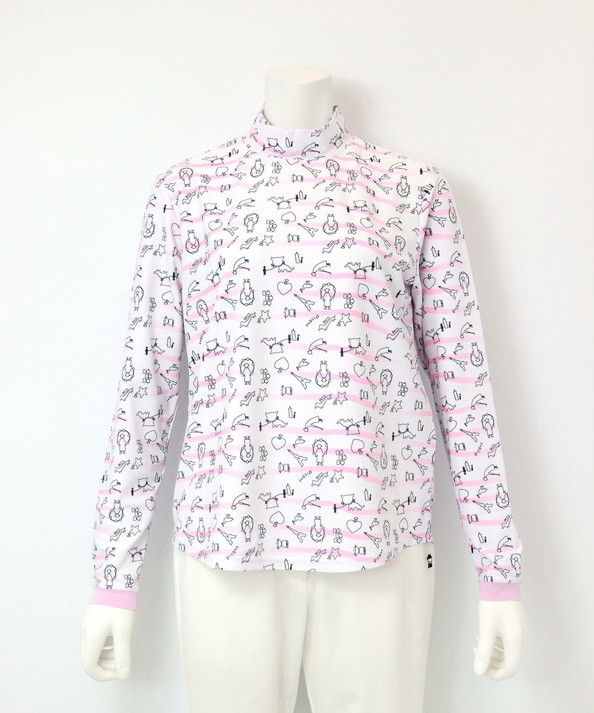 総柄ボーダーハイネックプルオーバー（ピンク）