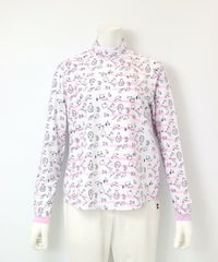 総柄ボーダーハイネックプルオーバー（ピンク）