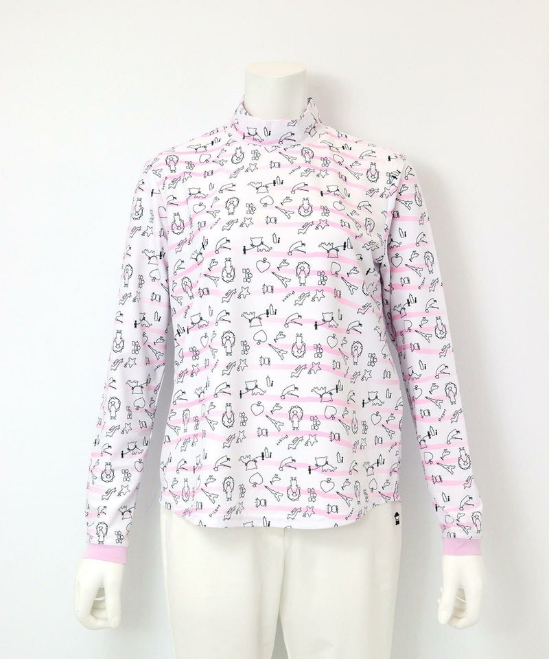 総柄ボーダーハイネックプルオーバー（ピンク）