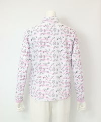 総柄ボーダーハイネックプルオーバー後（ピンク）