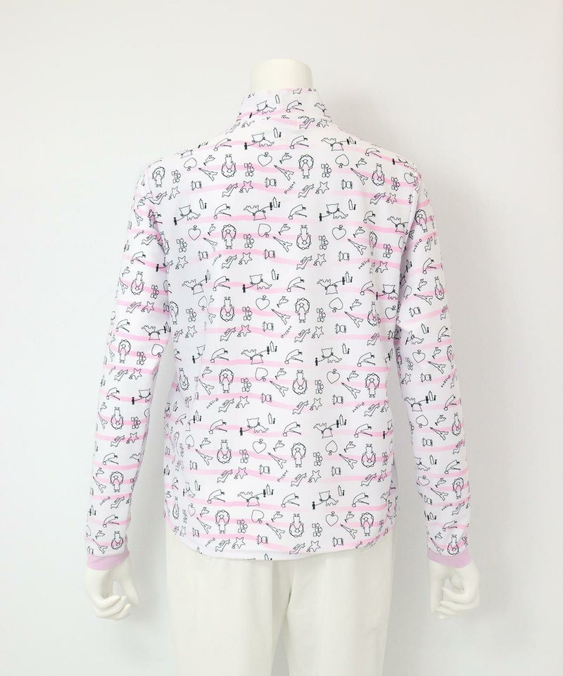 総柄ボーダーハイネックプルオーバー後（ピンク）