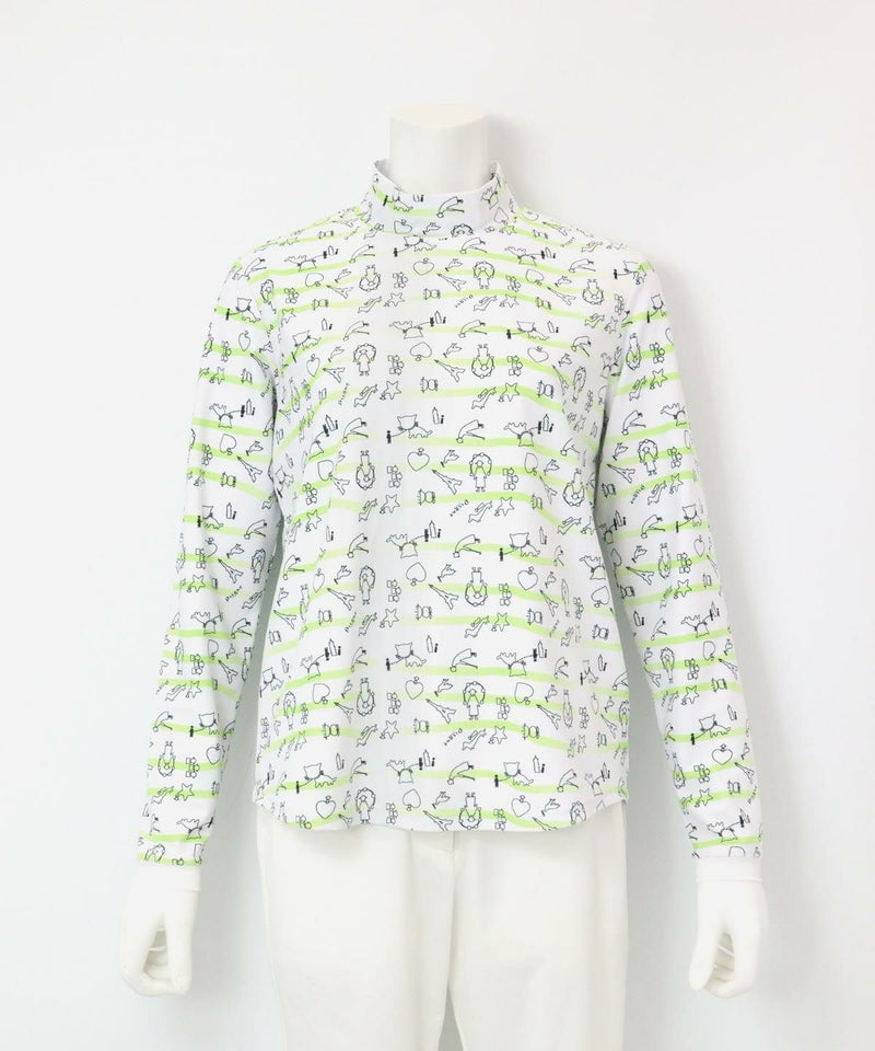 総柄ボーダーハイネックプルオーバー（ライトグリーン）