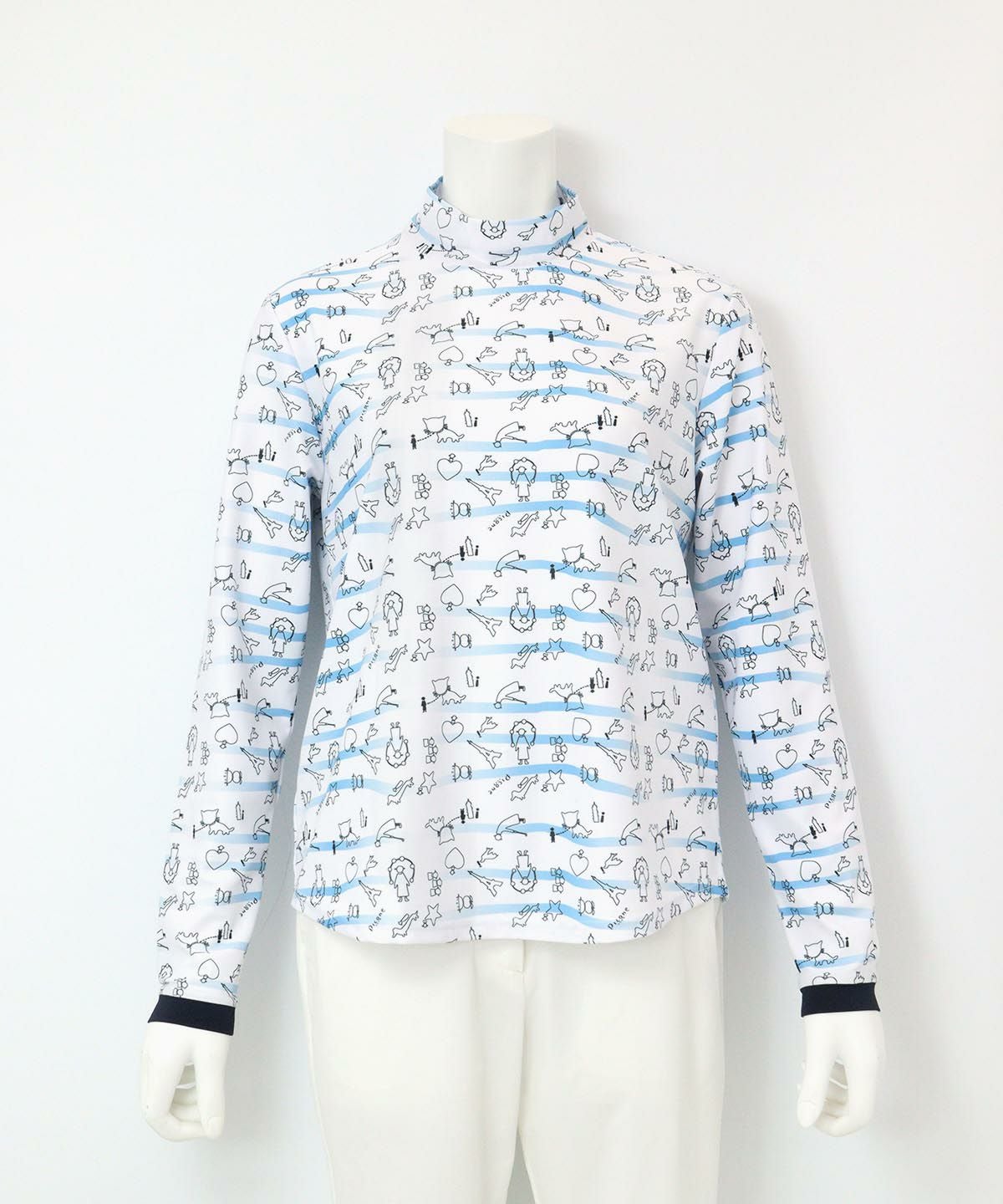 総柄ボーダーハイネックプルオーバー（ブルー）