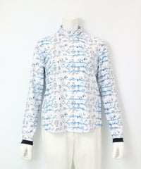 総柄ボーダーハイネックプルオーバー（ブルー）