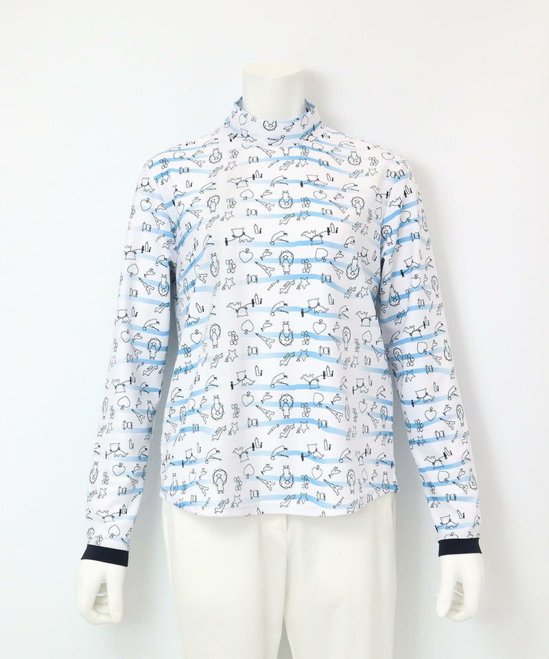 総柄ボーダーハイネックプルオーバー（ブルー）