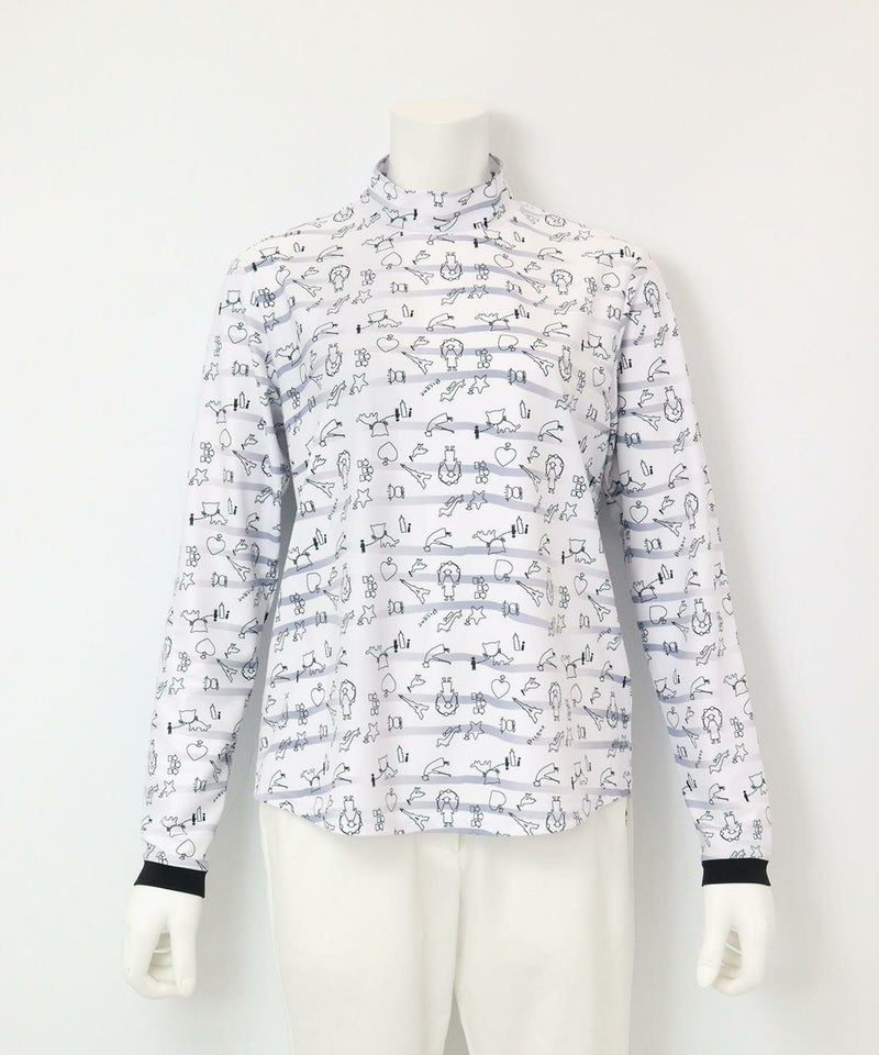 総柄ボーダーハイネックプルオーバー（ライトグレー）