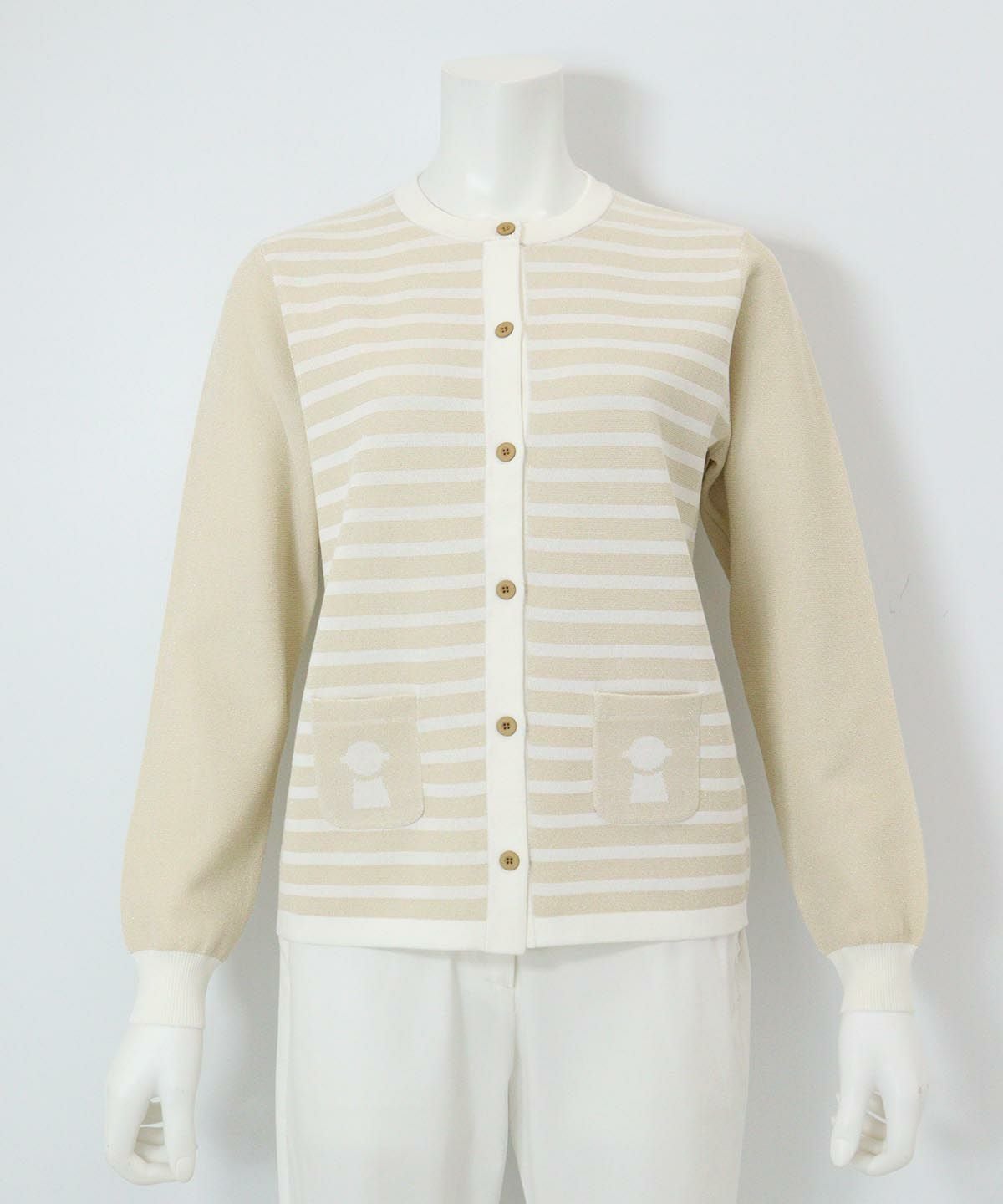 ピコポケットボーダーカーディガン（ベージュ）