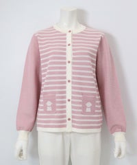 ピコポケットボーダーカーディガン（ピンク）