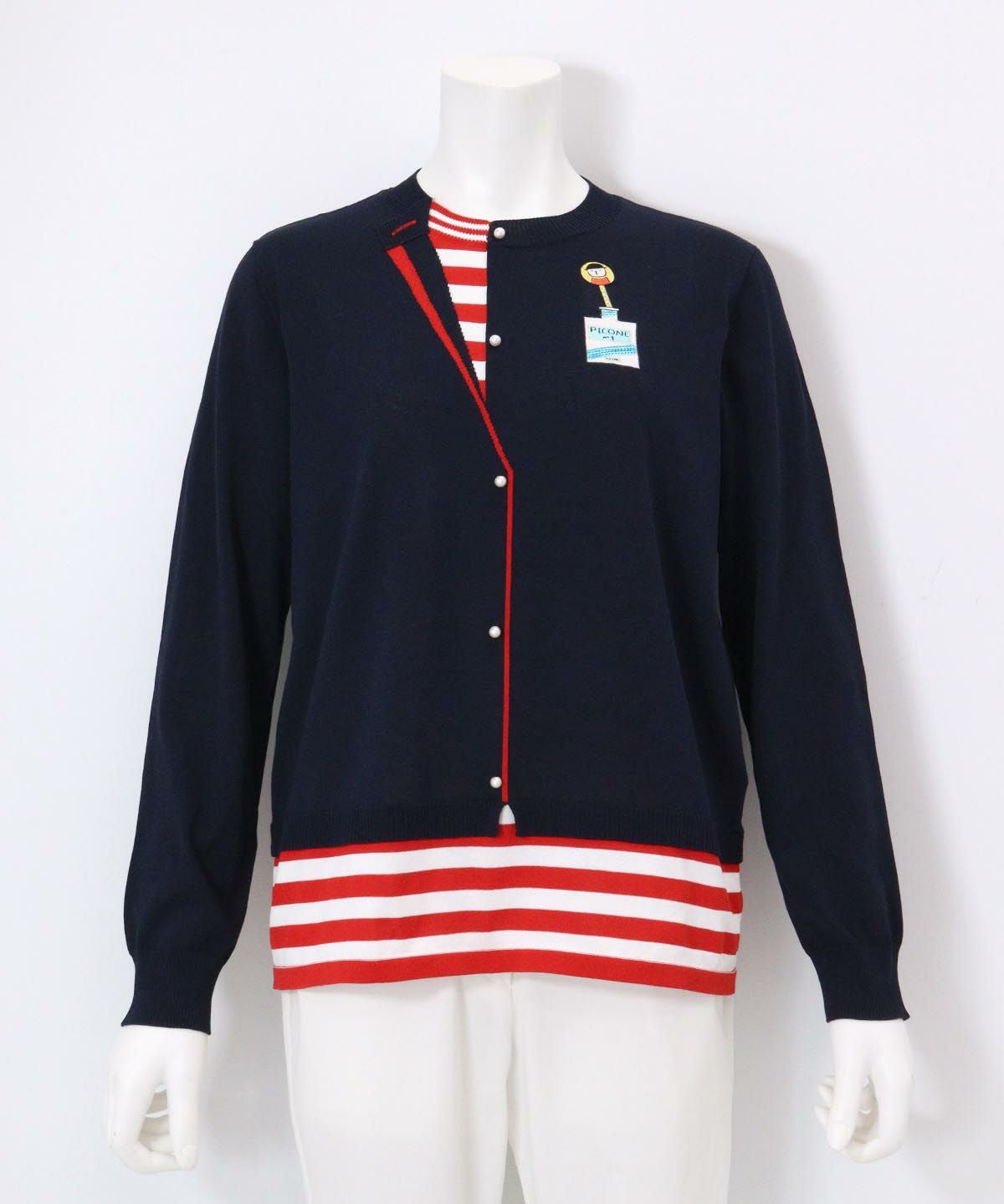 コットン混レイヤード風ニット(ネイビー)