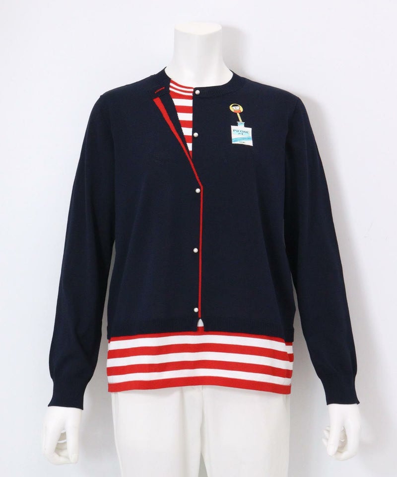 コットン混レイヤード風ニット(ネイビー)