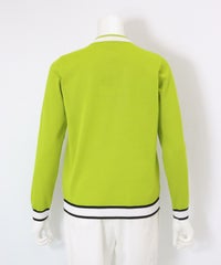 メッシュ編みピコ柄カーディガン後(ライトグリーン)