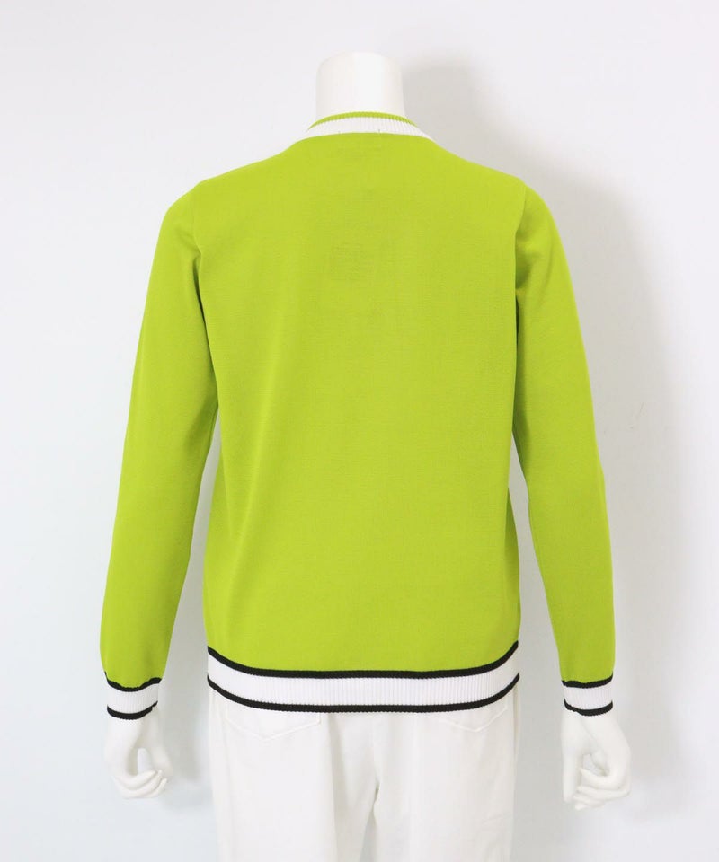 メッシュ編みピコ柄カーディガン後(ライトグリーン)