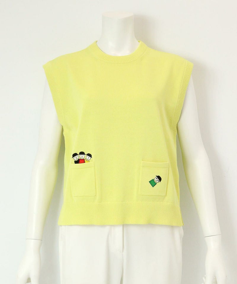 コットン混刺繍ニットベスト（イエロー）