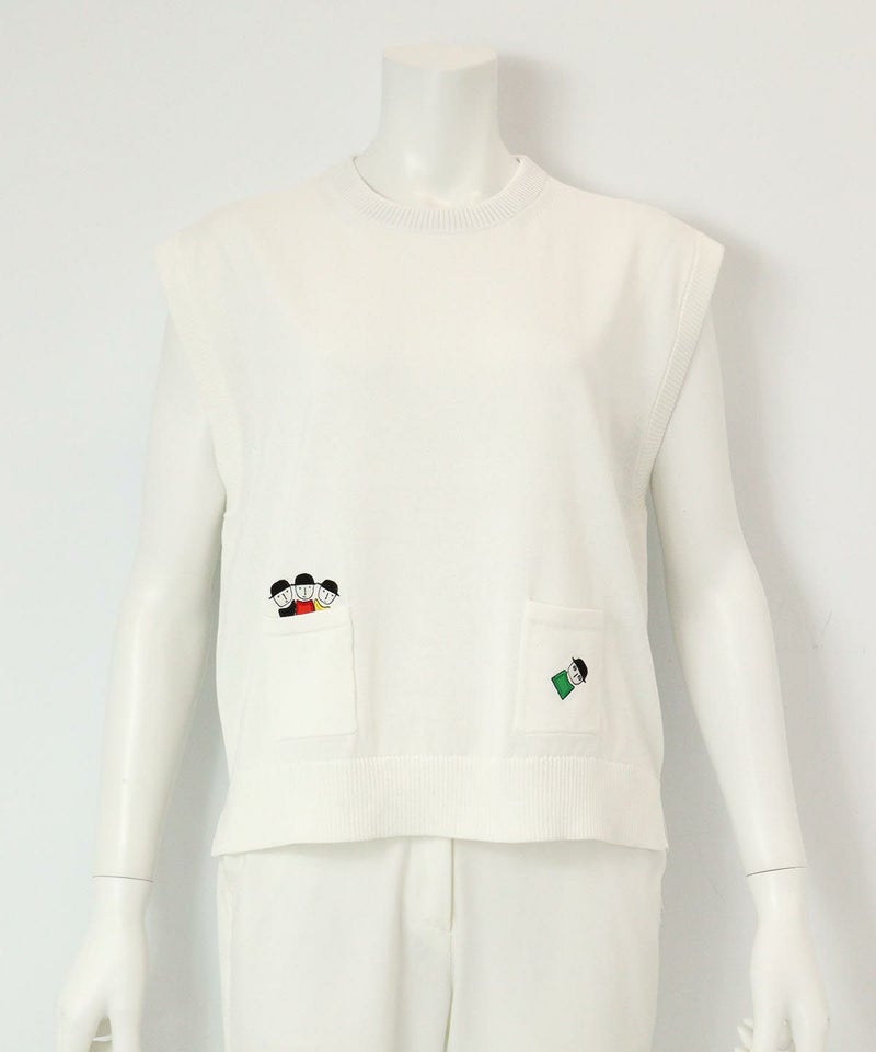 コットン混刺繍ニットベスト（ホワイト）