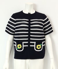 フラワー刺繍ジップカーディガン（ネイビー）