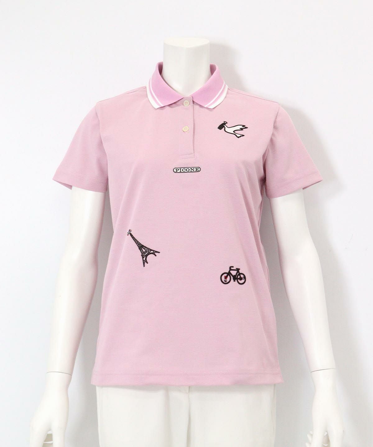 モチーフ刺繍UV速乾ポロシャツ(ピンク)