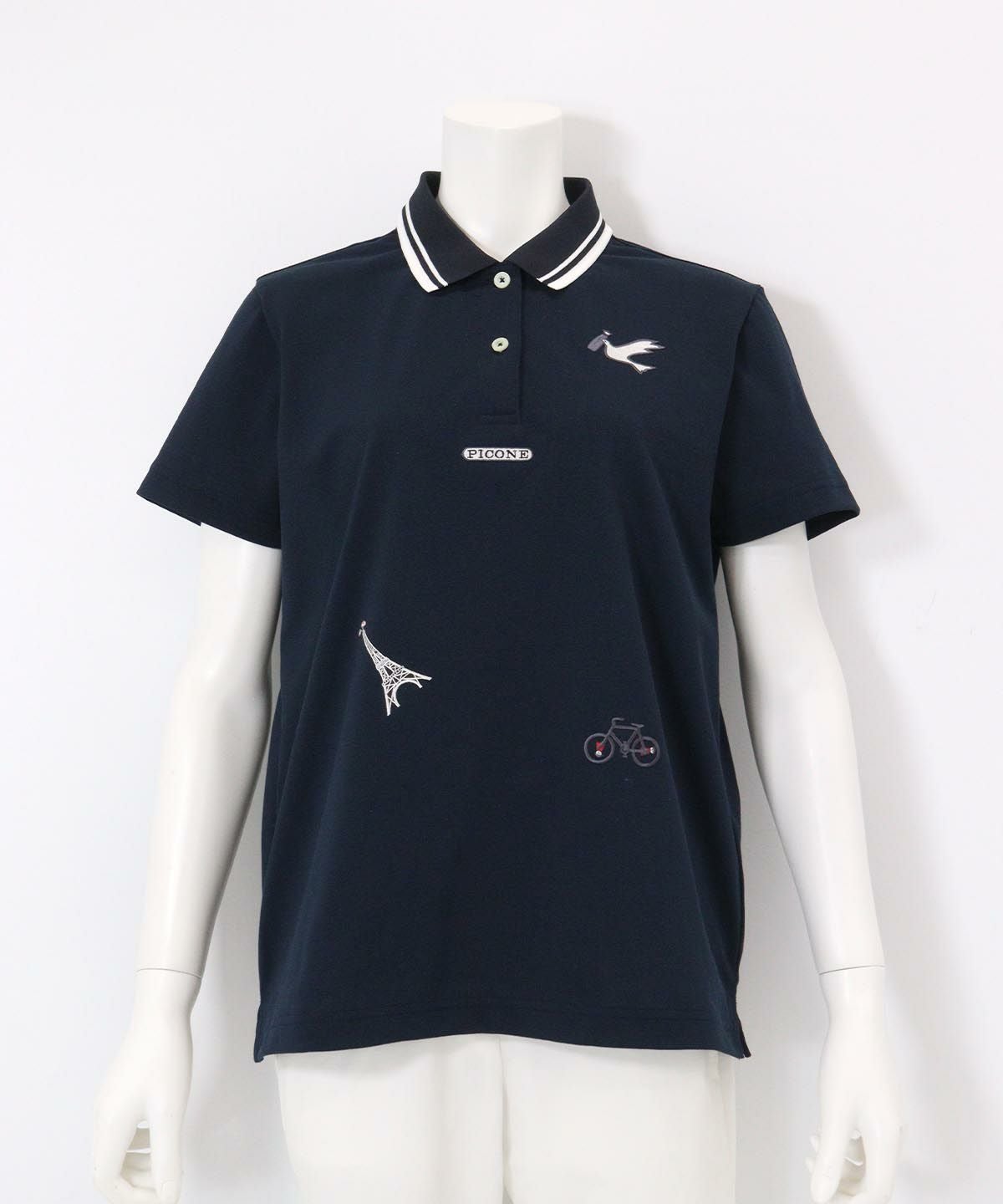 モチーフ刺繍UV速乾ポロシャツ(ネイビー)