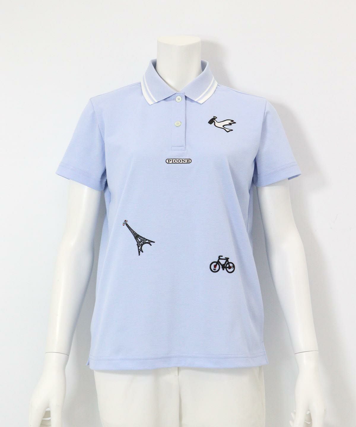 モチーフ刺繍UV速乾ポロシャツ(ライトブルー)