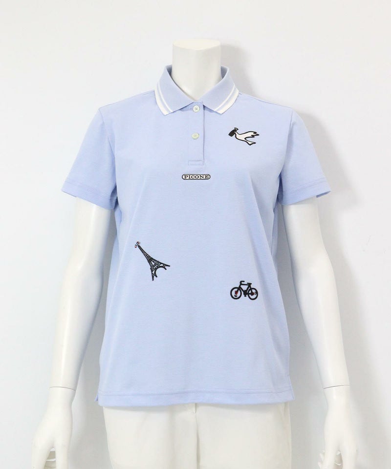 モチーフ刺繍UV速乾ポロシャツ(ライトブルー)