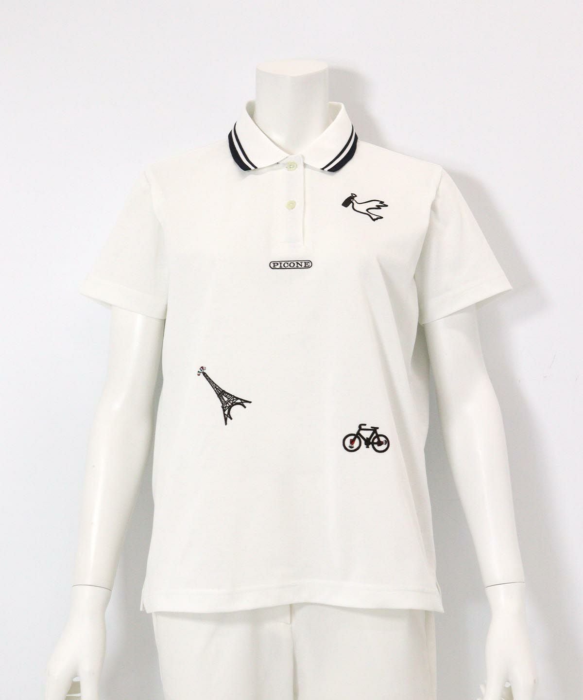 モチーフ刺繍UV速乾ポロシャツ(ホワイト)