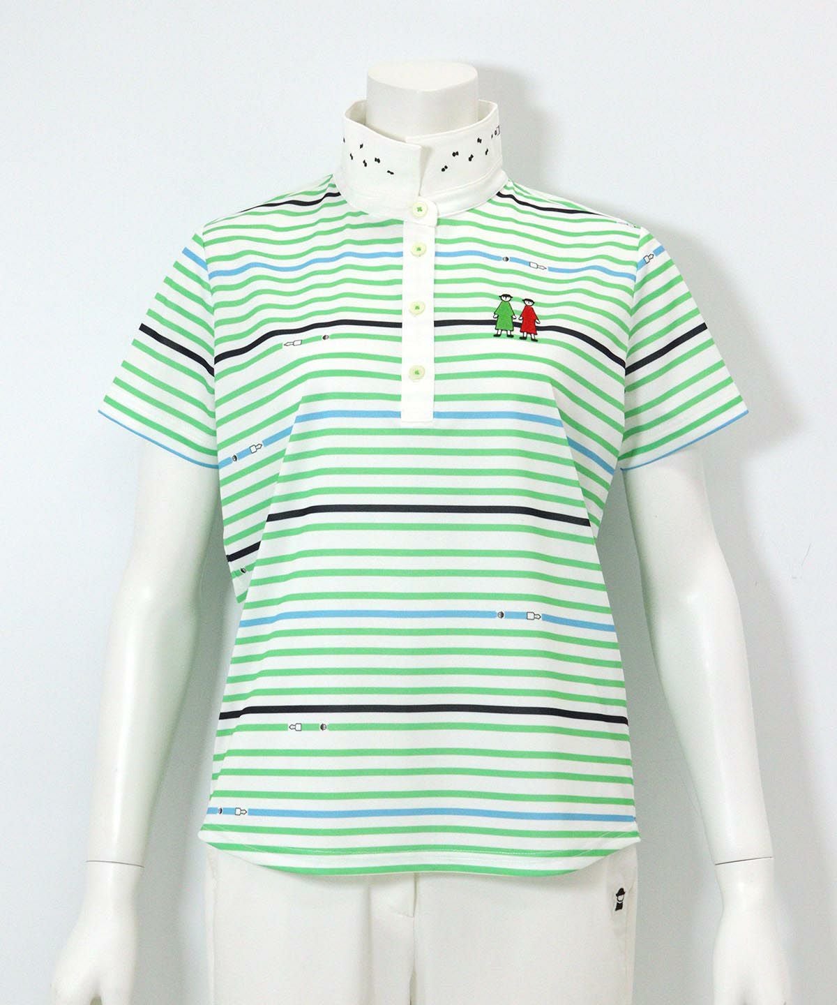万年筆ボーダーポロシャツ（ライトグリーン）