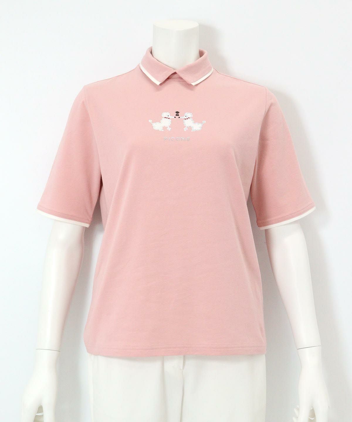 プードルモチーフ半袖ポロシャツ（ピンク）