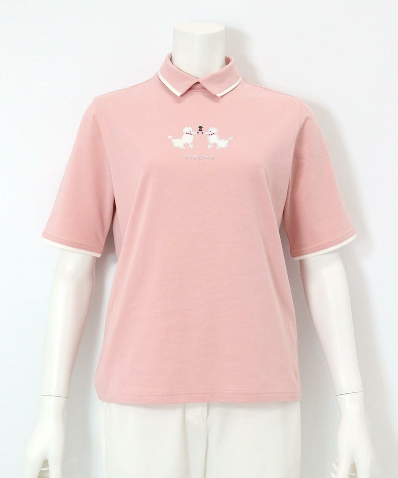 プードルモチーフ半袖ポロシャツ（ピンク）