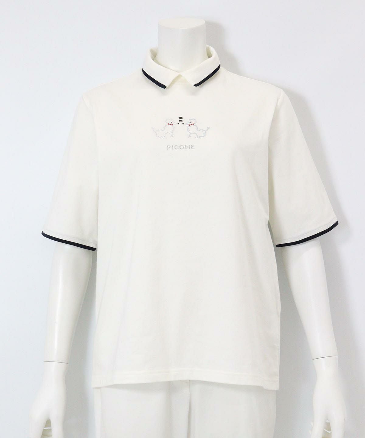 プードルモチーフ半袖ポロシャツ（ホワイト）