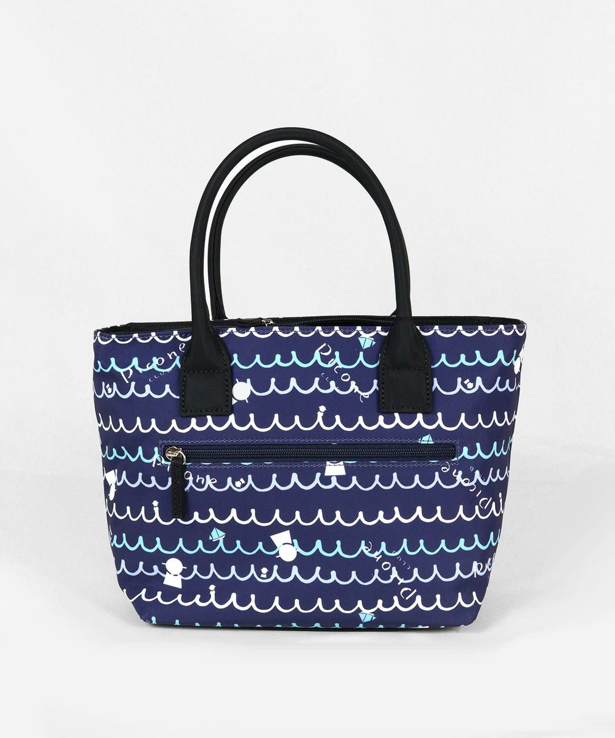 波ボーダー柄バッグ後（ネイビー）