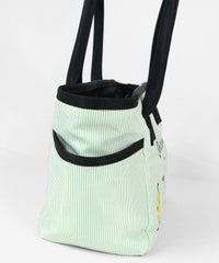 ストライプ柄刺繍バッグ横（ライトグリーン）