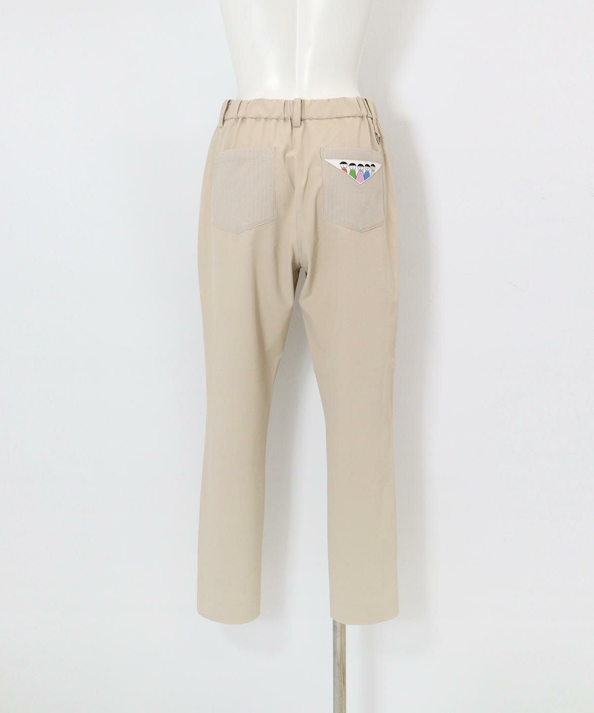 UV速乾ストライプ柄ポケットパンツ後（ベージュ）