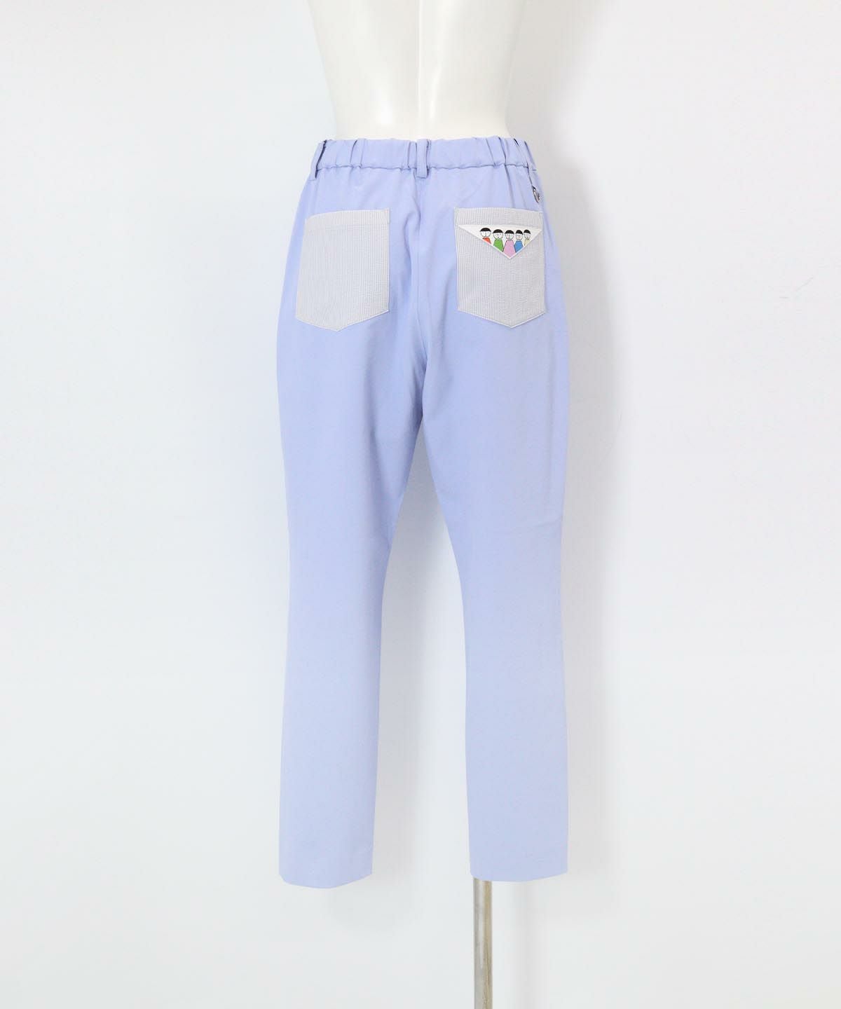 UV速乾ストライプ柄ポケットパンツ後（ライトブルー）