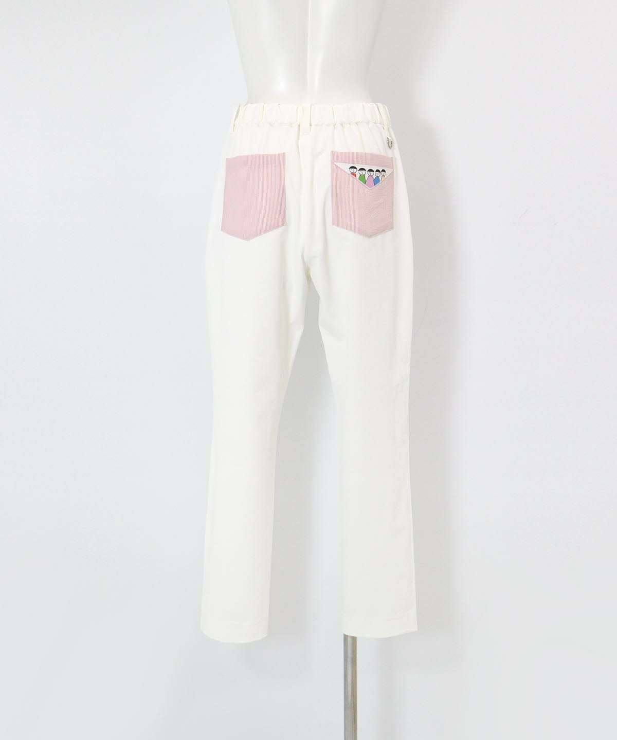 UV速乾ストライプ柄ポケットパンツ後（ホワイト）