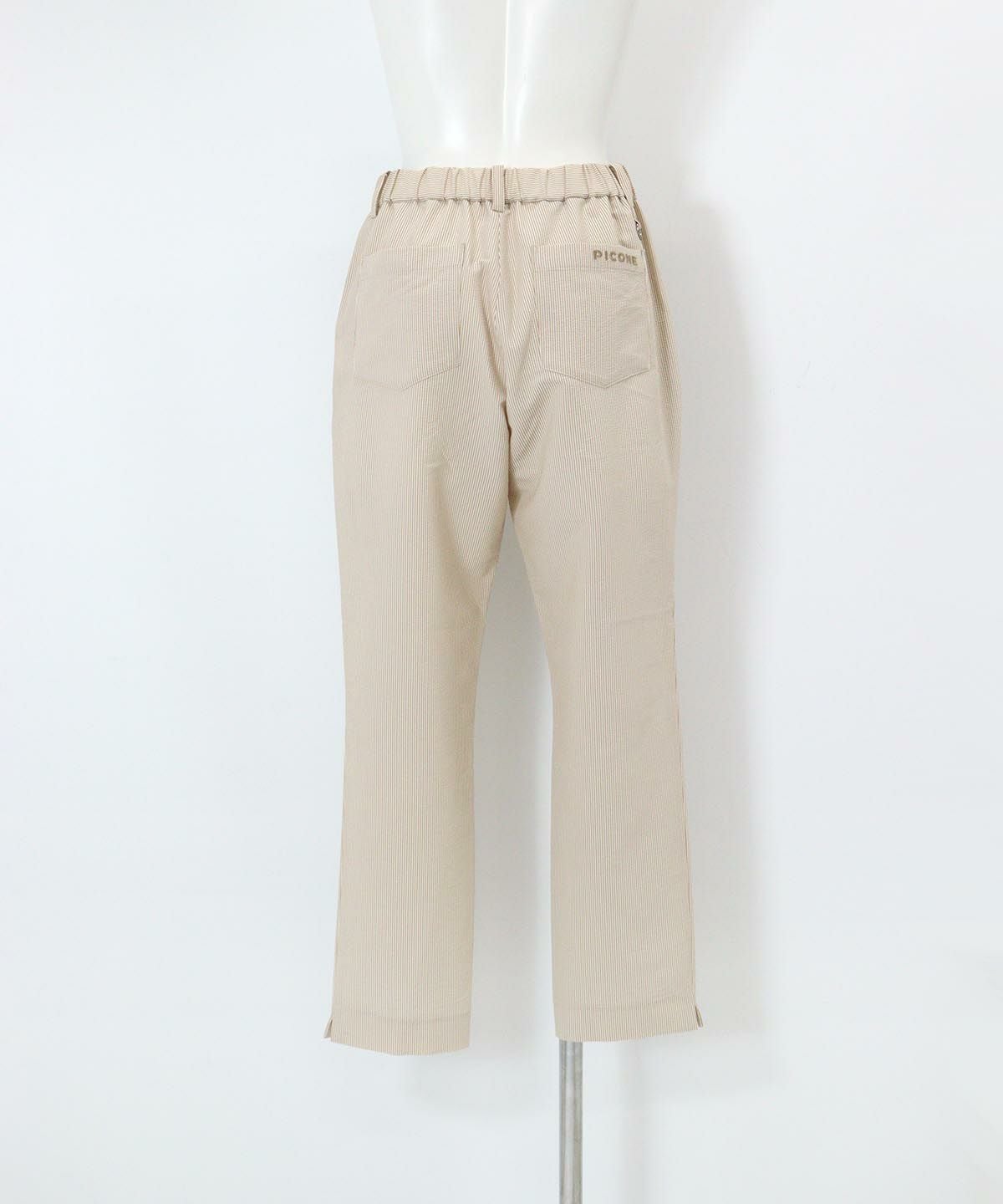 冷感ピコ刺繍ストライプパンツ後（ベージュ）